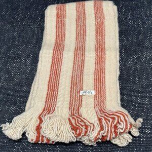 Ecuadorian 100% Wool Fringed Scarf, Multi-Color Striped Natural with Amber Brown